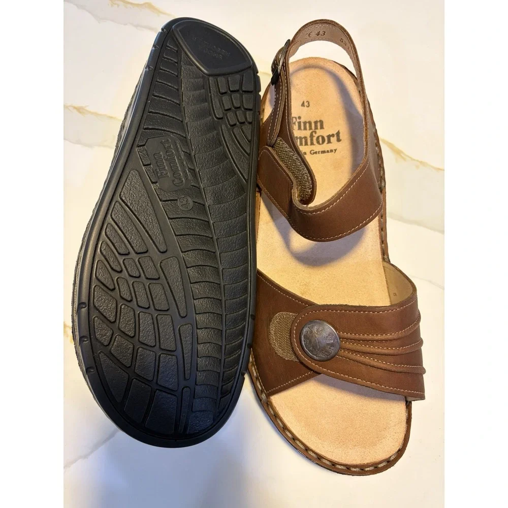 Finn Comfort Gomera Brown Leather Sandals EU 43 NWOB Made in Germany, Women 12
